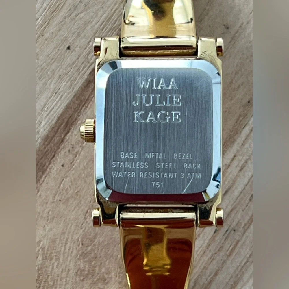 Belair Luxury Ladies Watch White Rectangular Dial Gold-Tone Bangle Bracelet